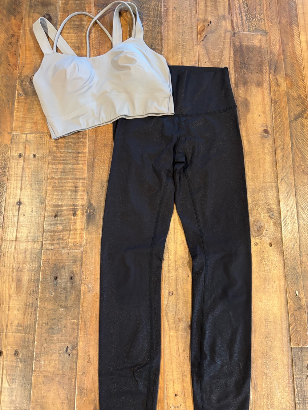lululemon athletica Black Leggings with Light Gray Sports Bra